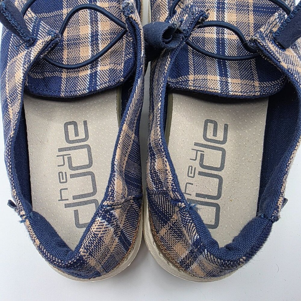Hey Dude Wendy Tartan Blue Beige Womens Size 7 Shoes Casual Walking Comfort - Picture 6 of 13